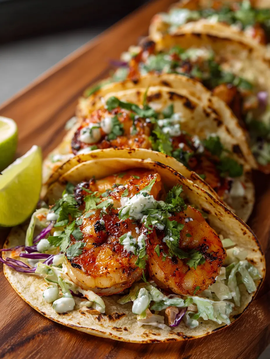 A plate of shrimp tacos with lettuce and cheese.