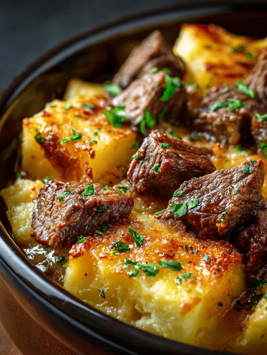 A bowl of meat and potatoes.