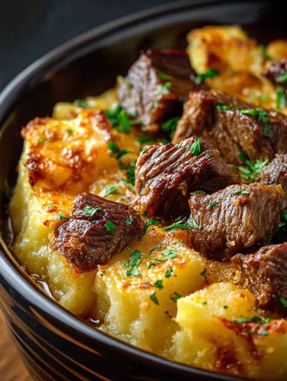 A bowl of meat and potatoes.