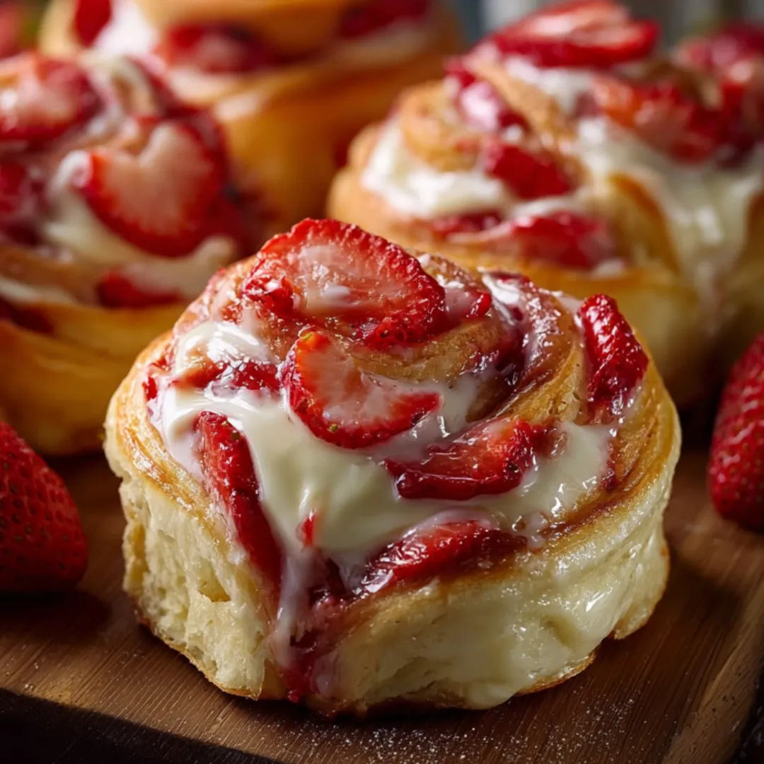 A pastry with strawberries on top.