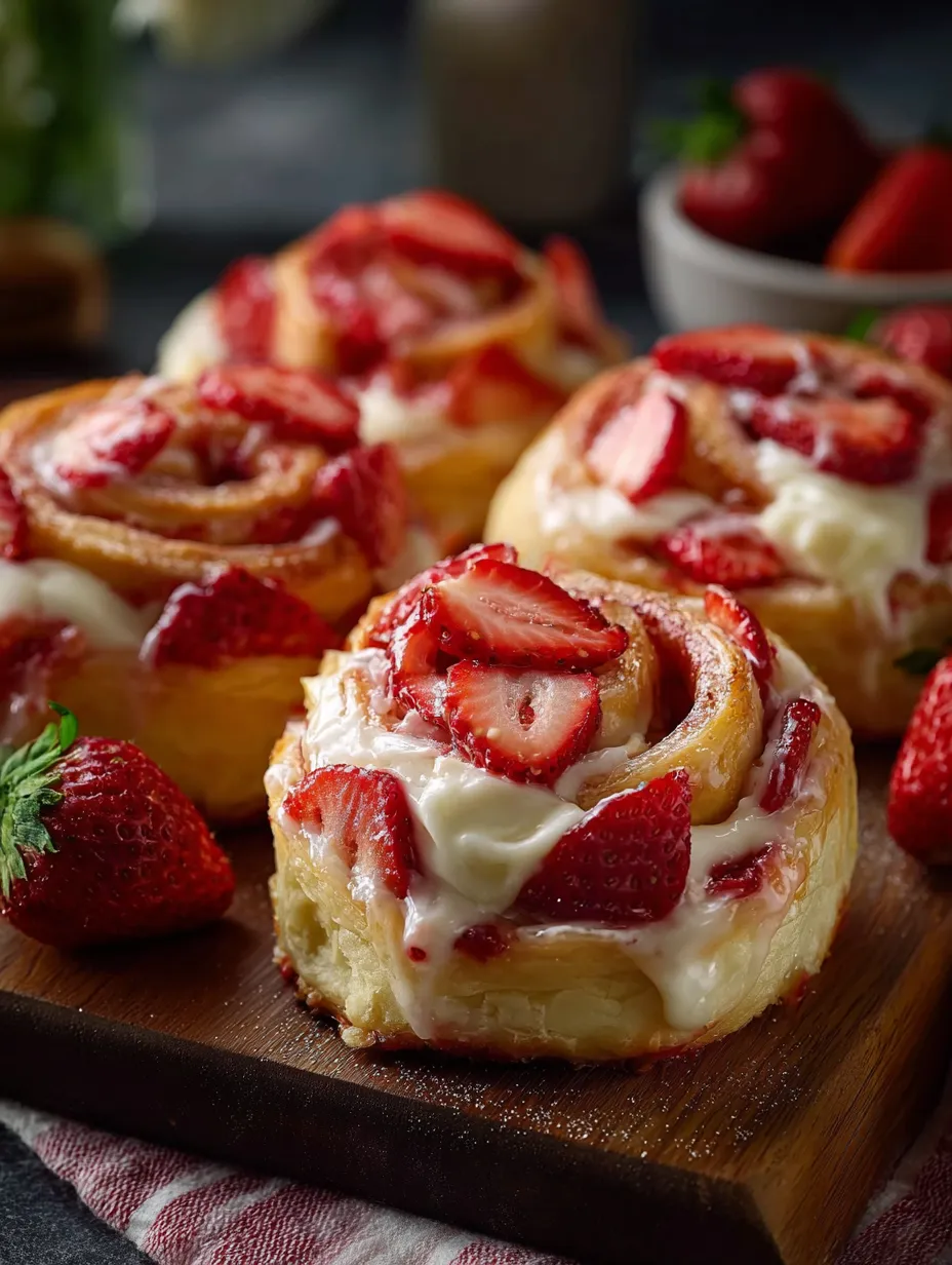 A plate of strawberry rolls.