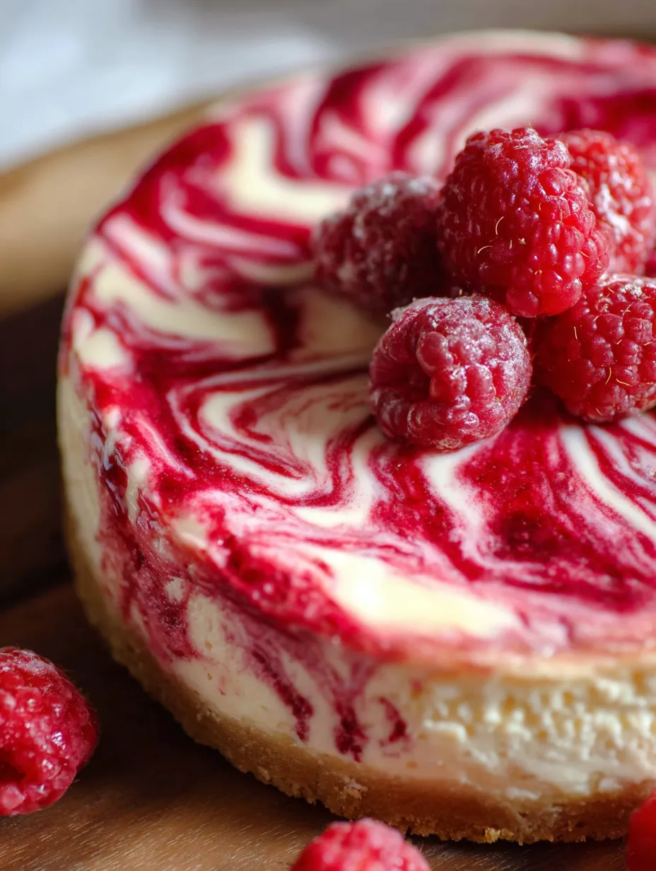 A slice of cheesecake with raspberries on top.