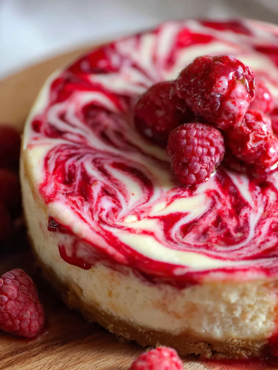 A slice of cheesecake with raspberries on top.