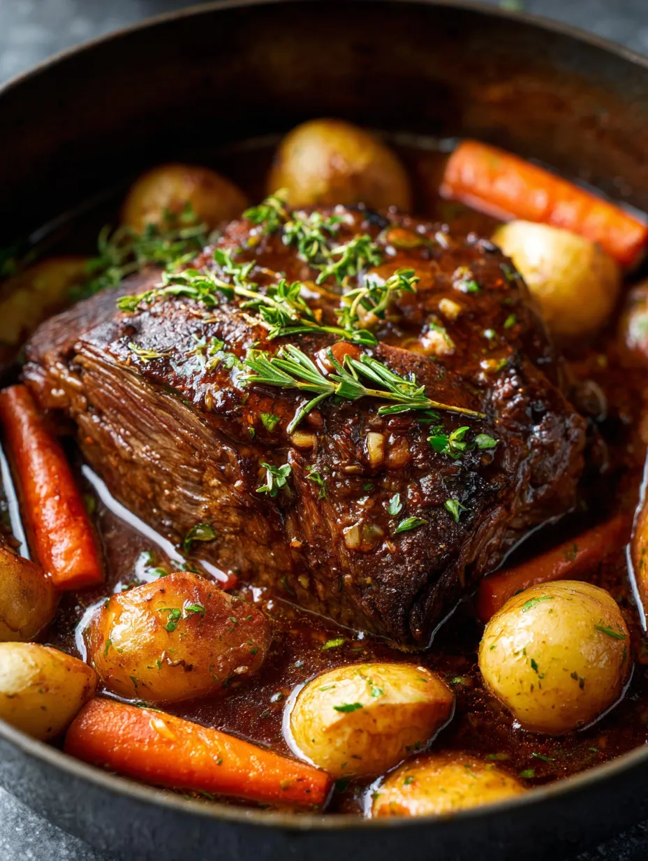 A pot of meat and vegetables.