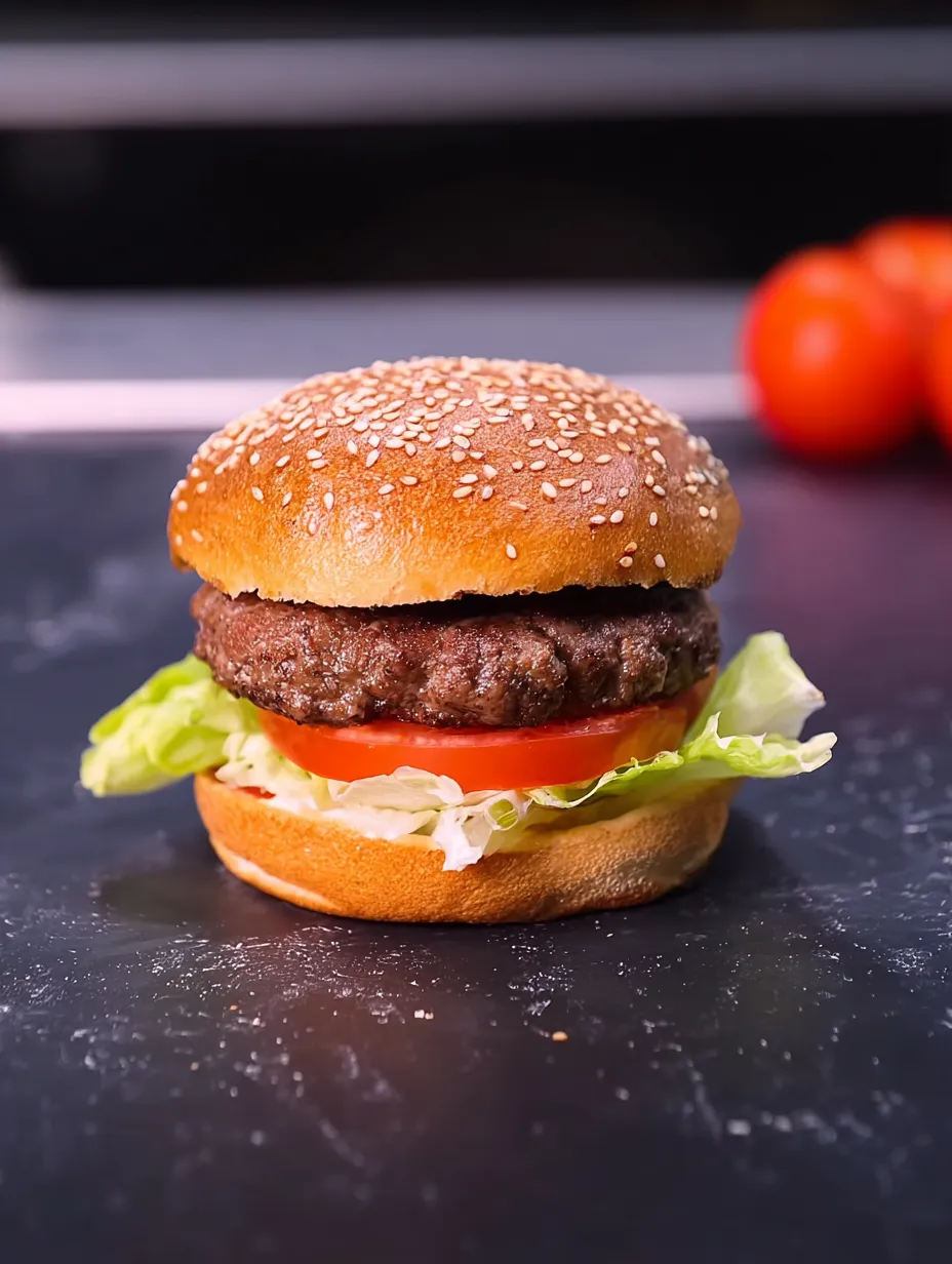 A burger with lettuce and tomato on a bun.