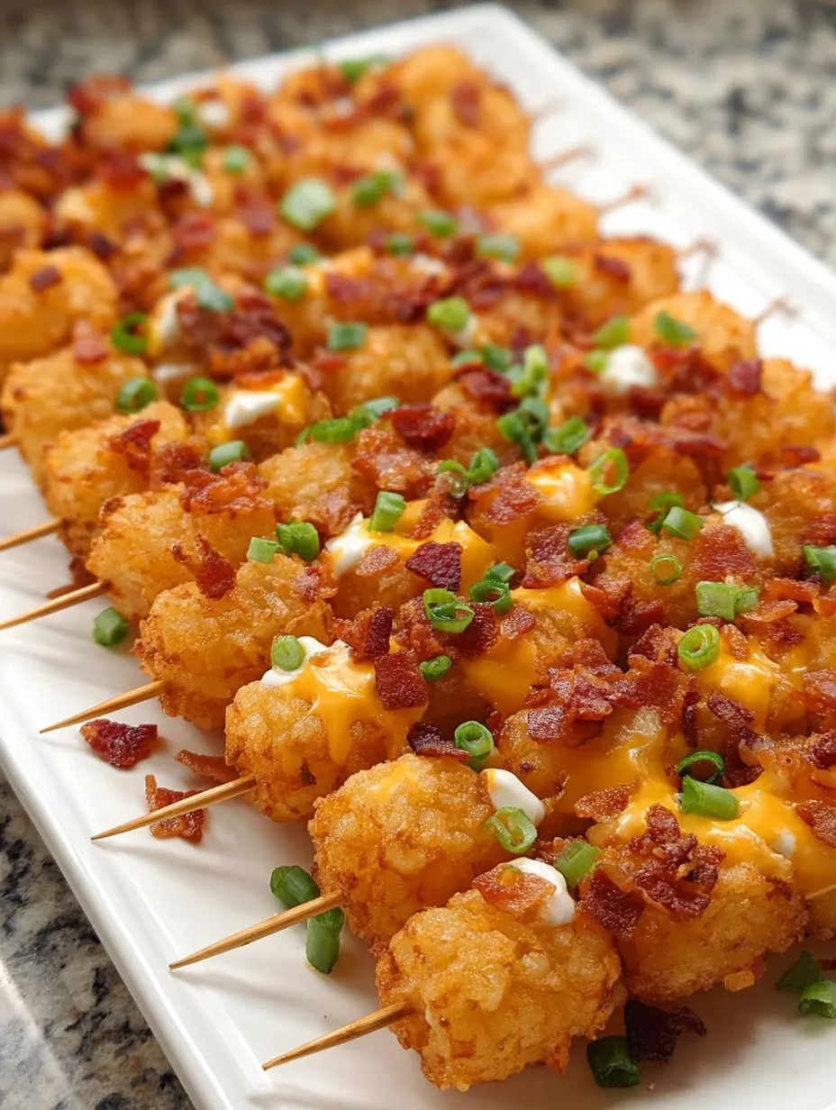 Bacon wrapped tater tots on a white plate.