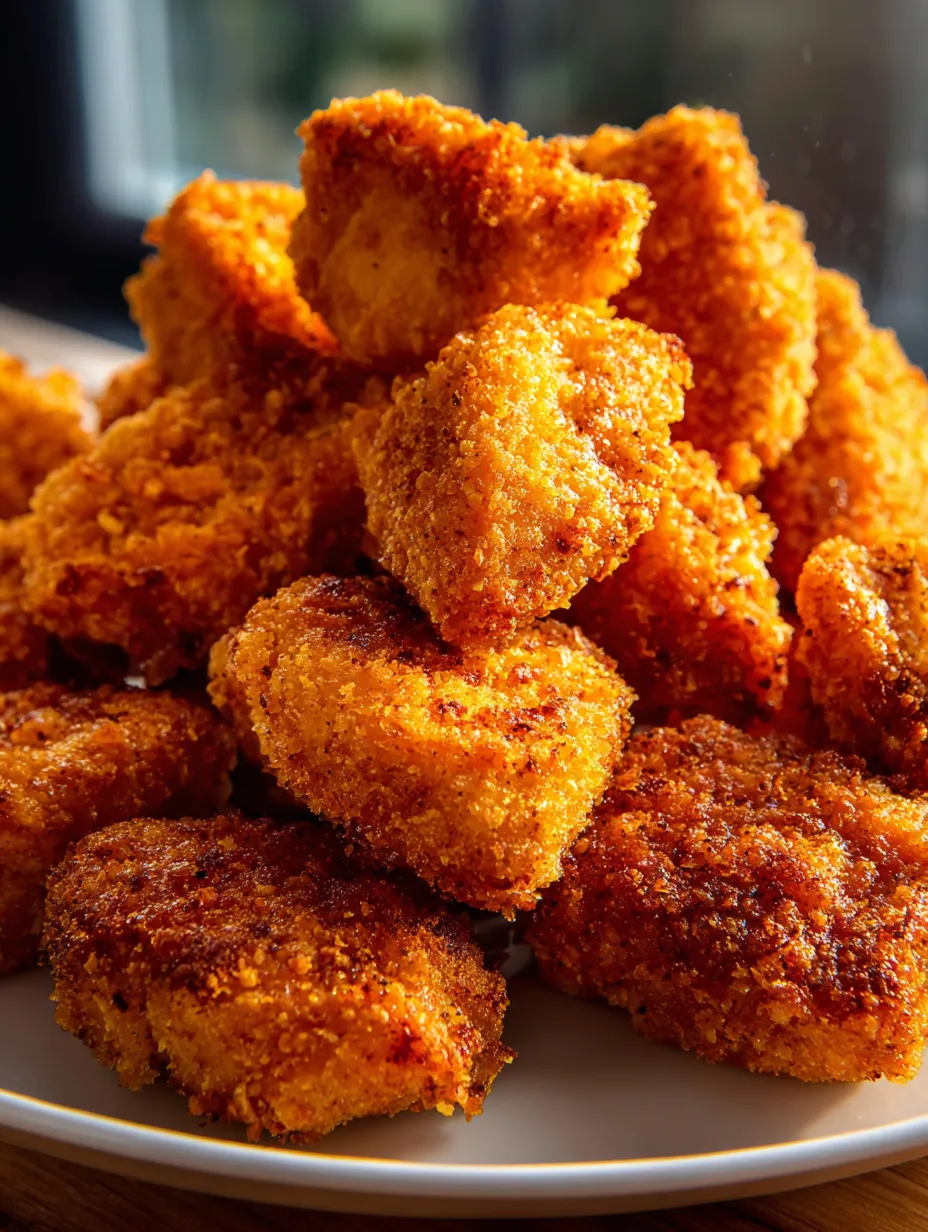 Plate holding crispy fried chicken pieces.