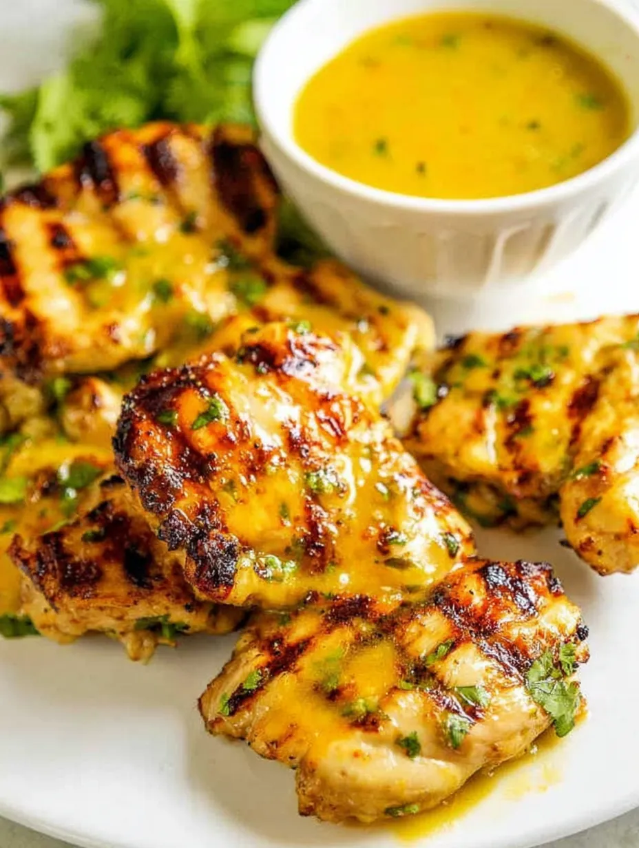 A white plate with chicken and sauce.