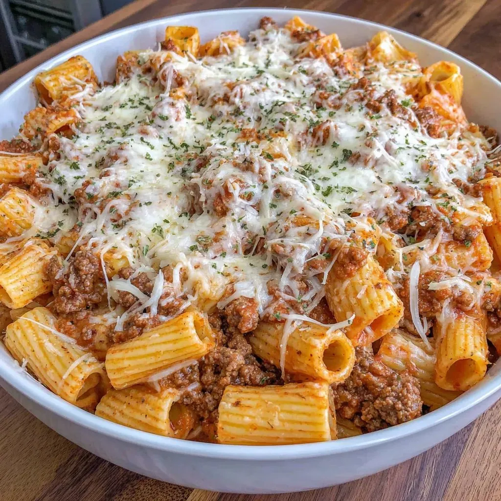 A bowl packed with cheesy pasta and beefy bites.