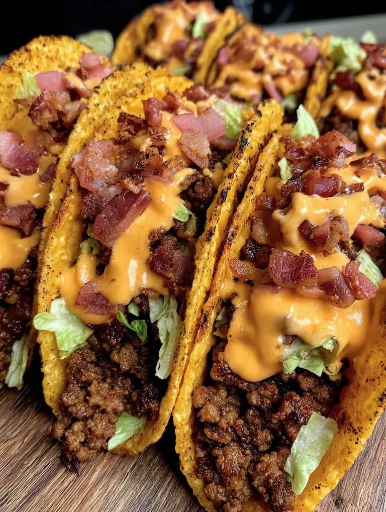 Two tacos loaded with meat and cheese.