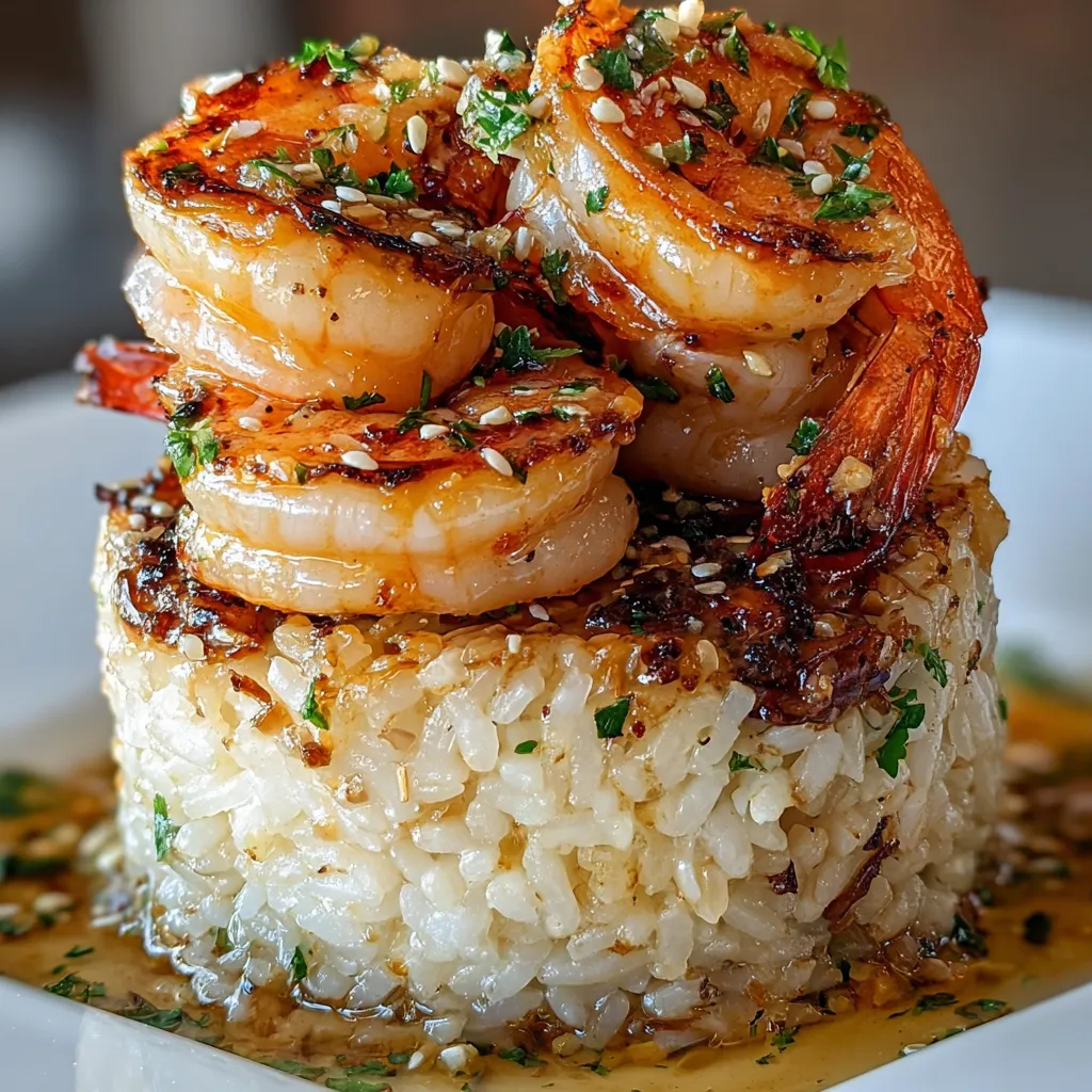 Shrimp and rice on a serving plate.