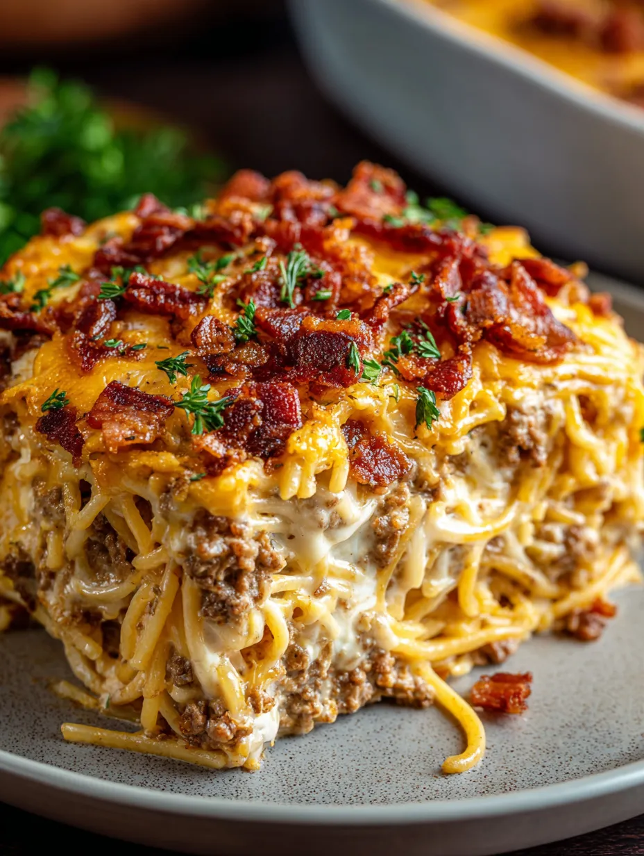 A plate of food loaded with bacon and melted cheese.
