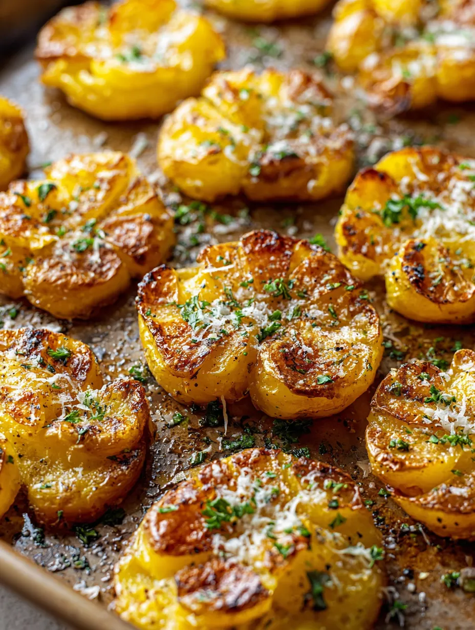 Sliced potatoes with cheese and herbs.