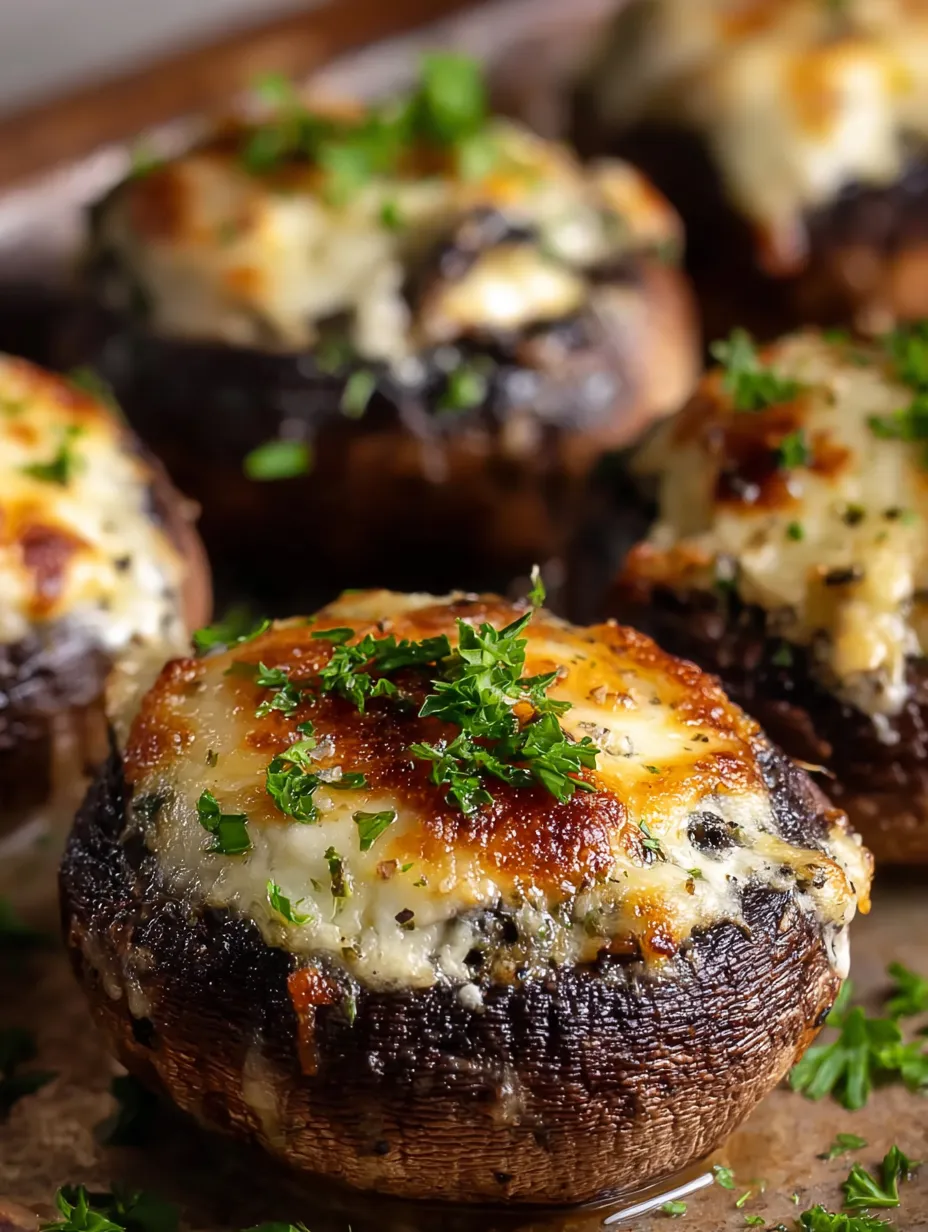 Mushrooms with cheese and herbs.