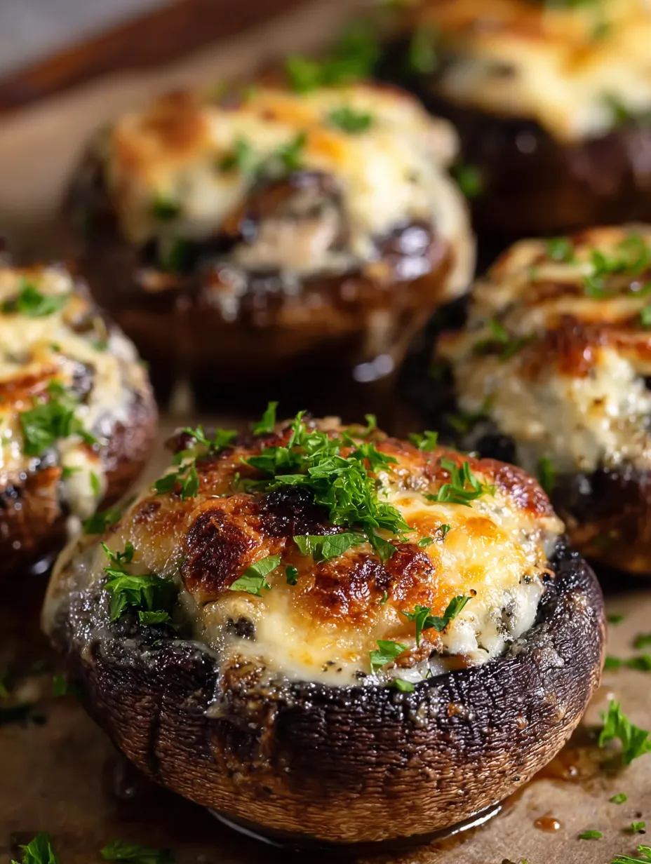 Mushrooms with cheese and herbs.