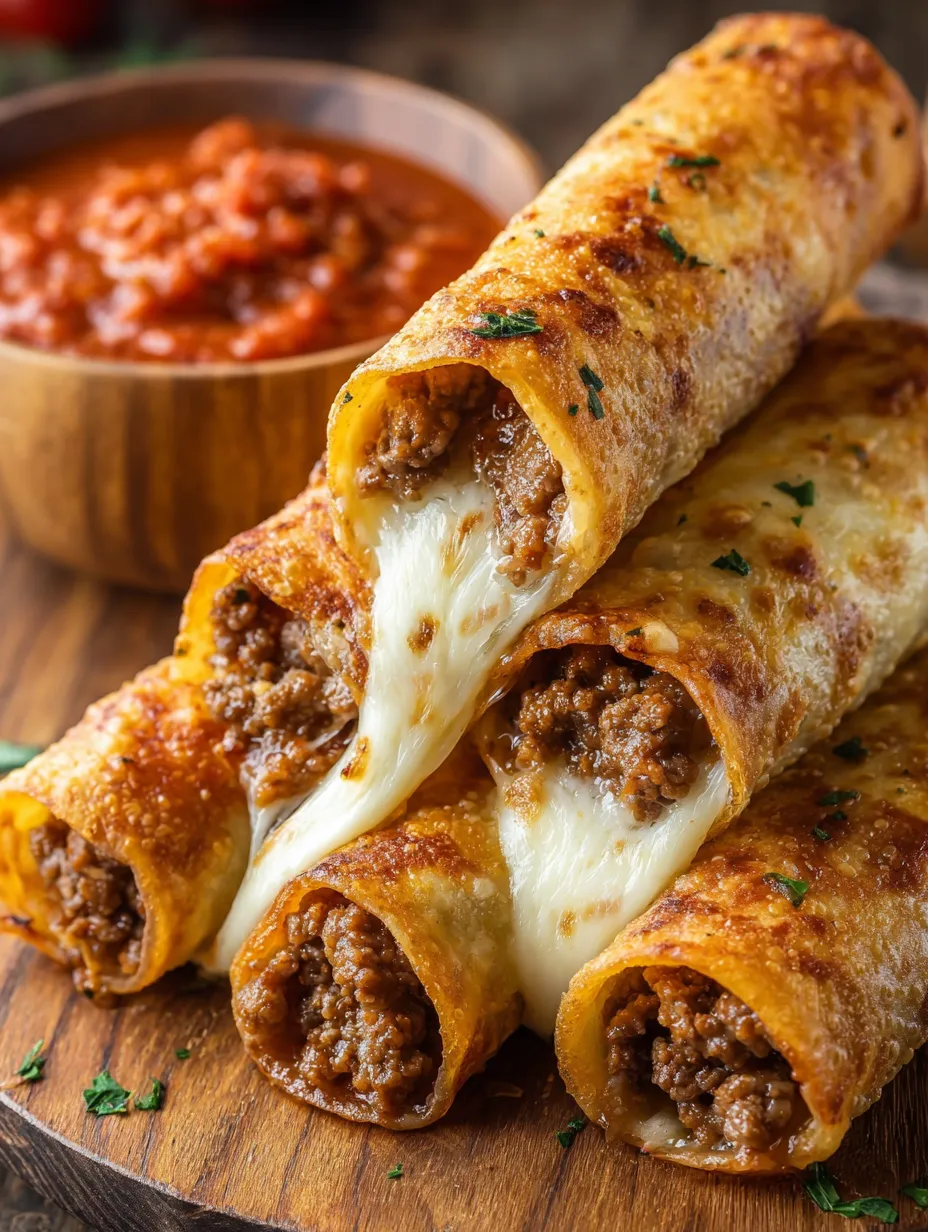 Two cheesy stuffed burritos topped with sauce on a plate.