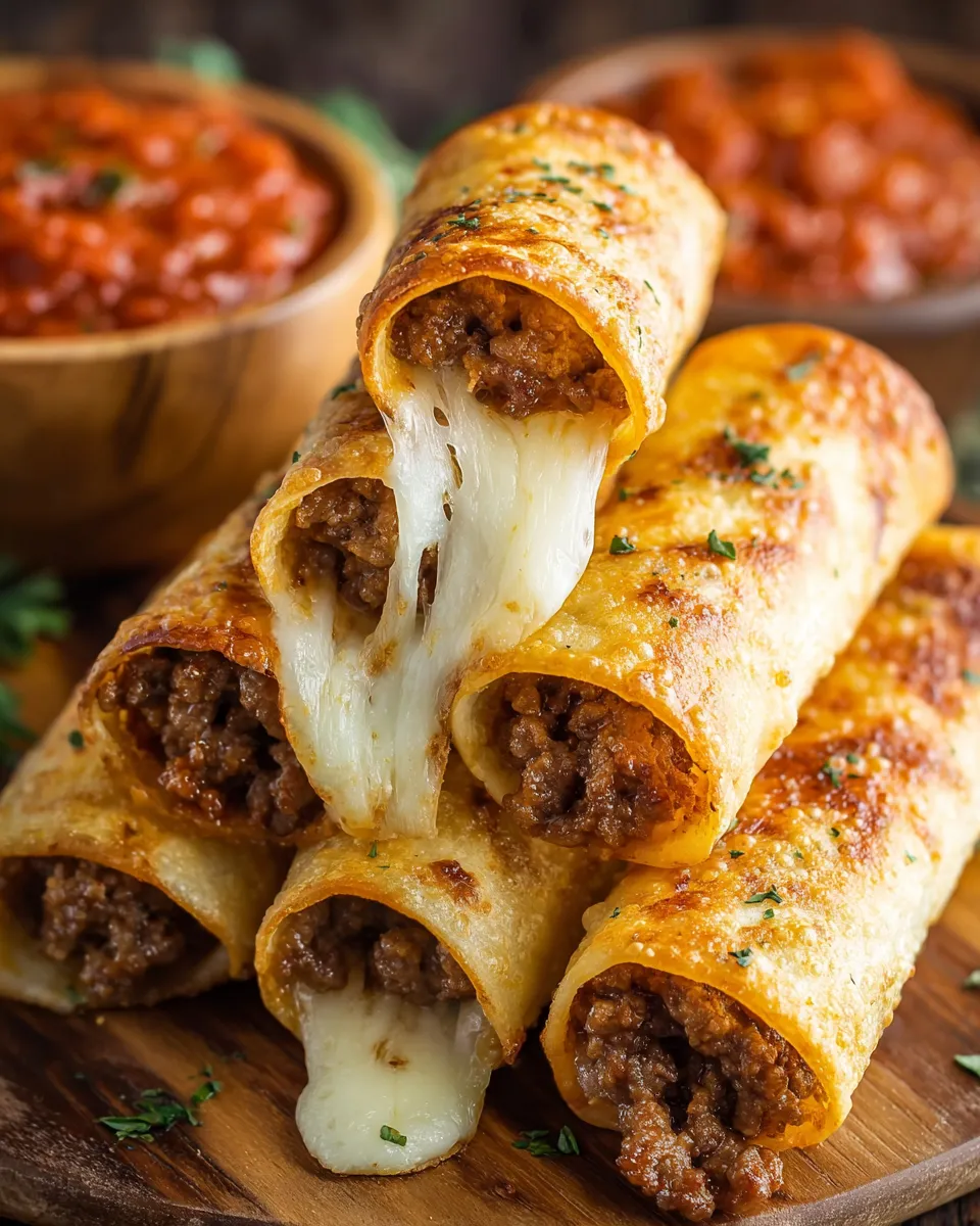 Several melty cheese breadsticks stacked together.
