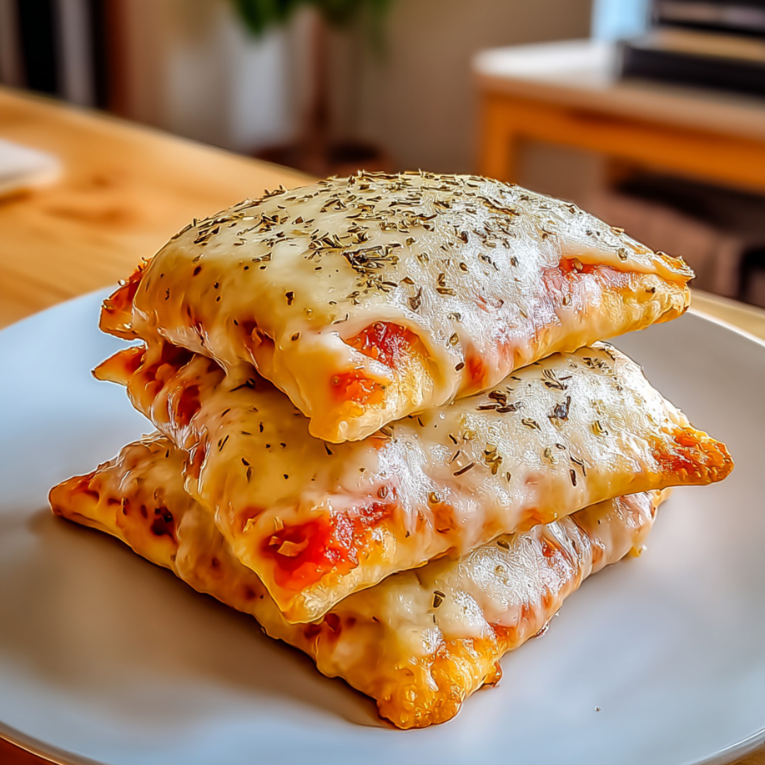 Heap of stuffed pizza pockets bubbling with cheese and herbs.