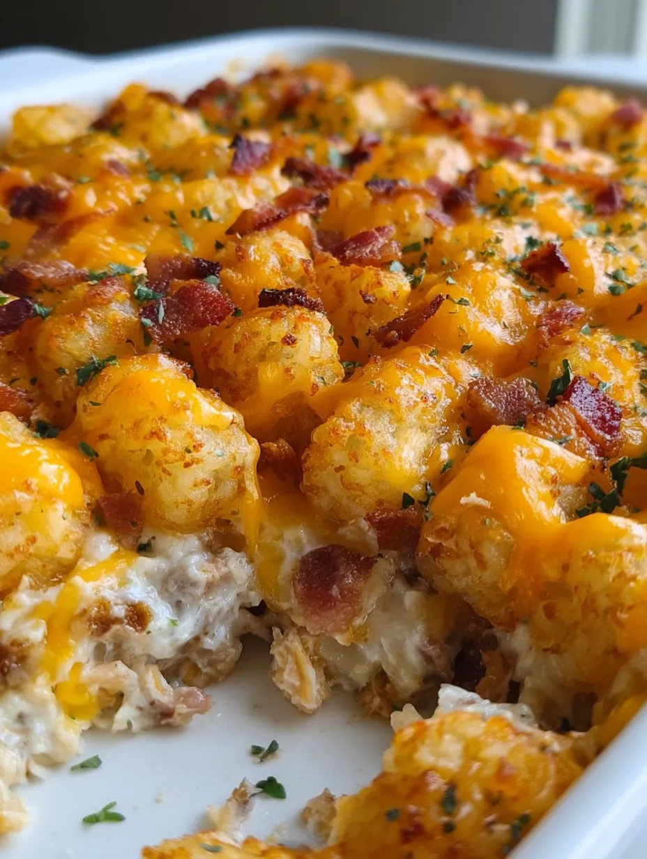 A plate of food piled with bacon and cheese.