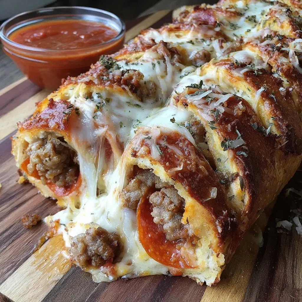 A pizza with lots of cheese and pepperoni.