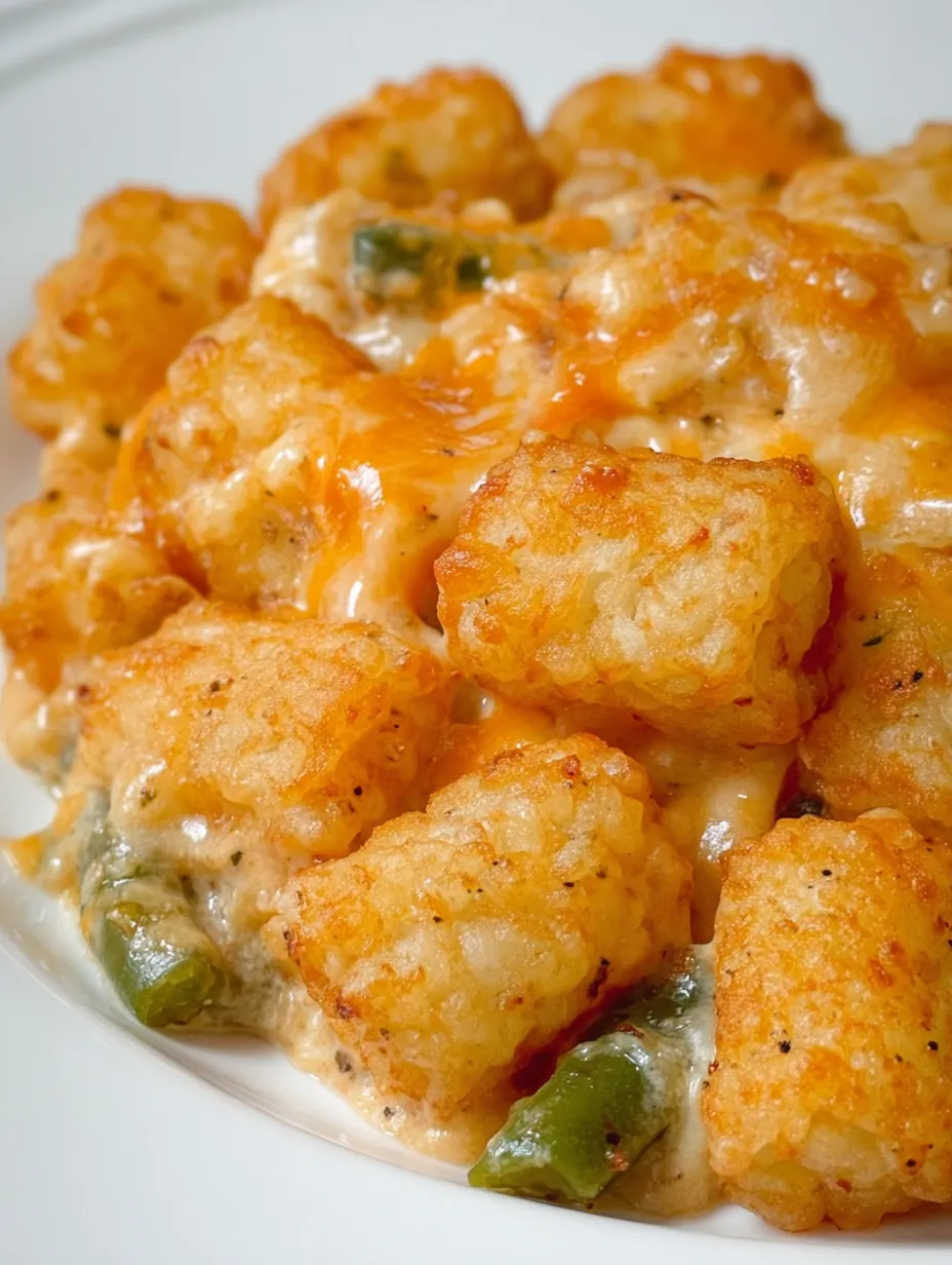 A plate loaded with melty cheese and crisp tater tots.