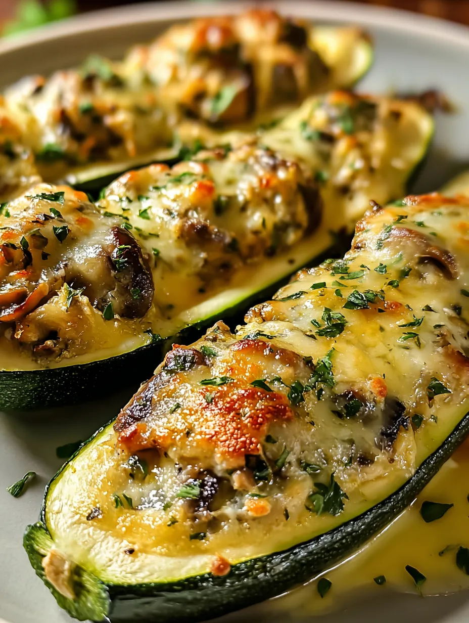 Zucchini pieces topped with cheese and fresh herbs.