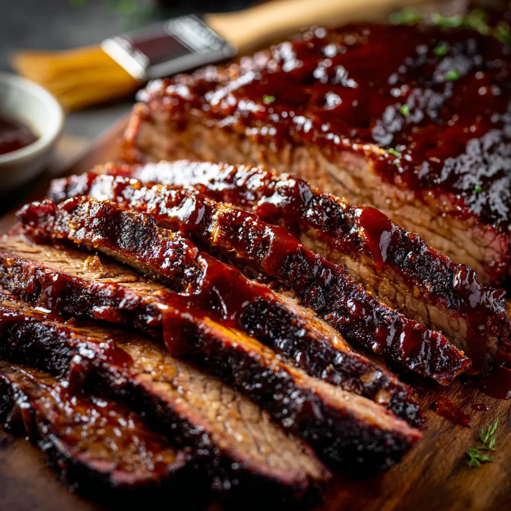 A big slab of beef resting on a wooden board.