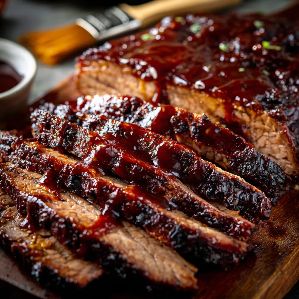Juicy barbecue ribs up close.