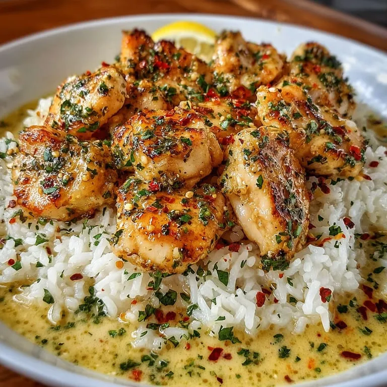 A plate of rice with chicken and spices.