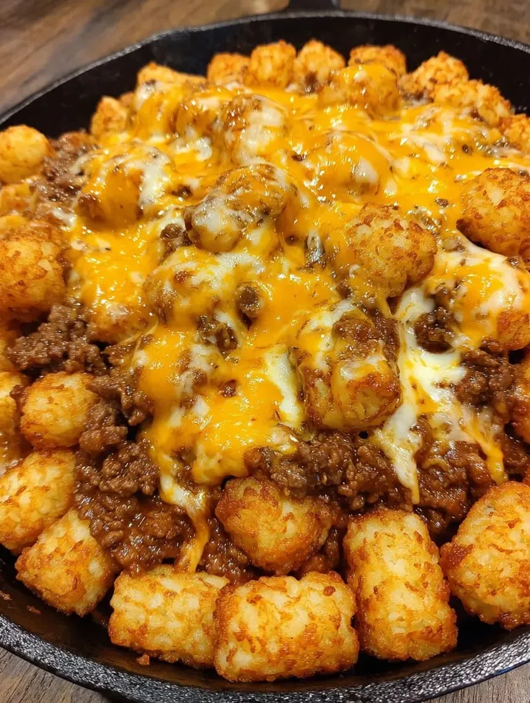 A bowl of tater tots with cheese on top.