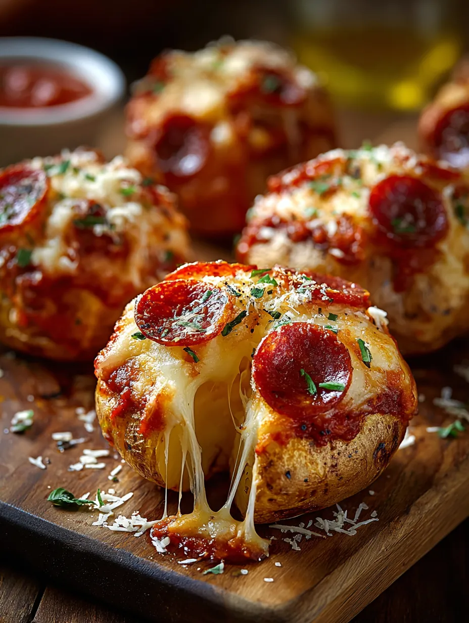 A plate of cheese and pepperoni stuffed potatoes.