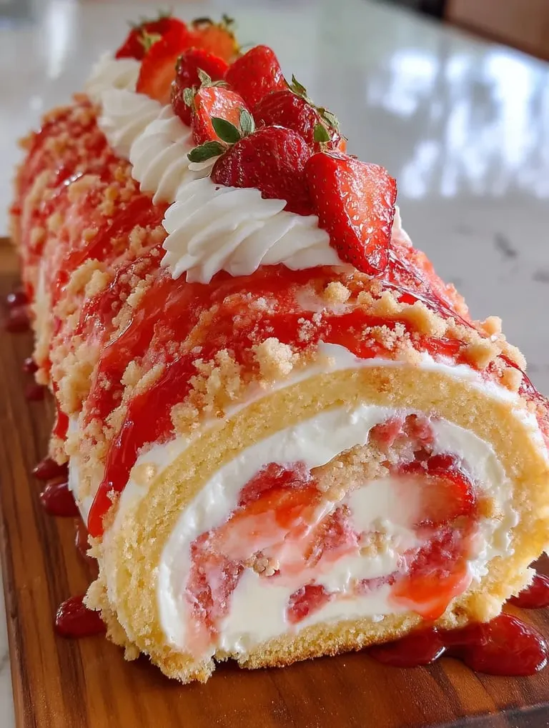 Strawberry topped cake roll.