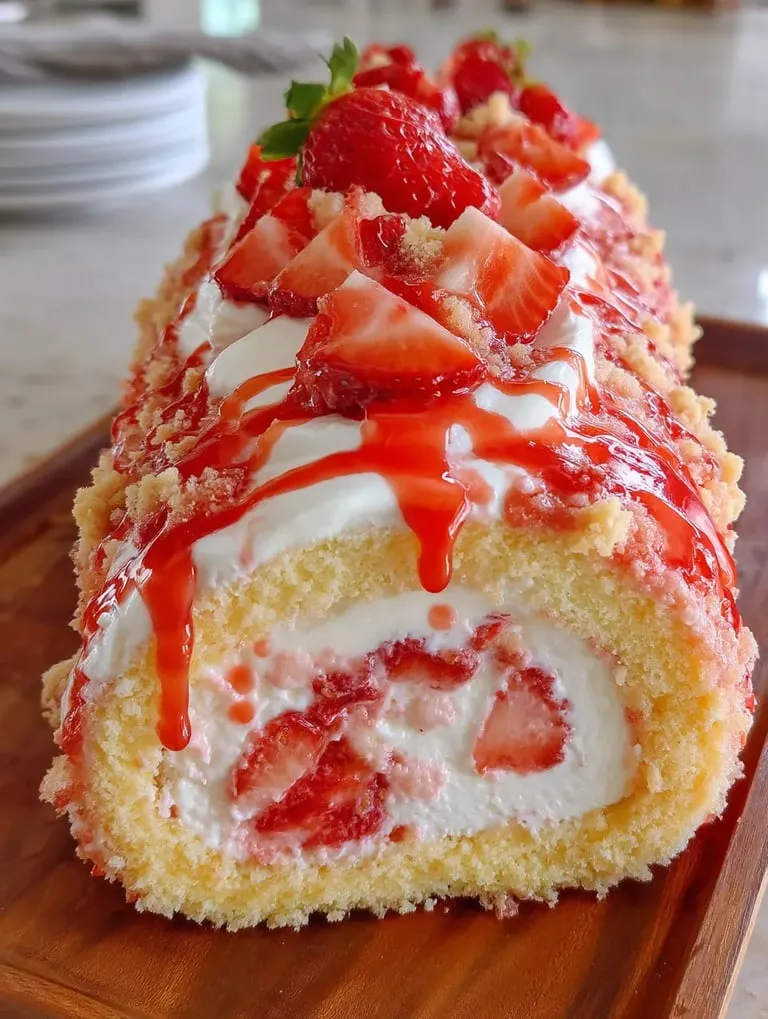 Strawberry shortcake with whipped cream topping.