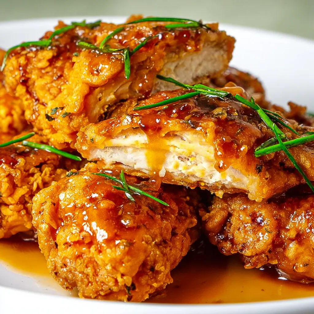 Plate with crispy chicken and sauce.