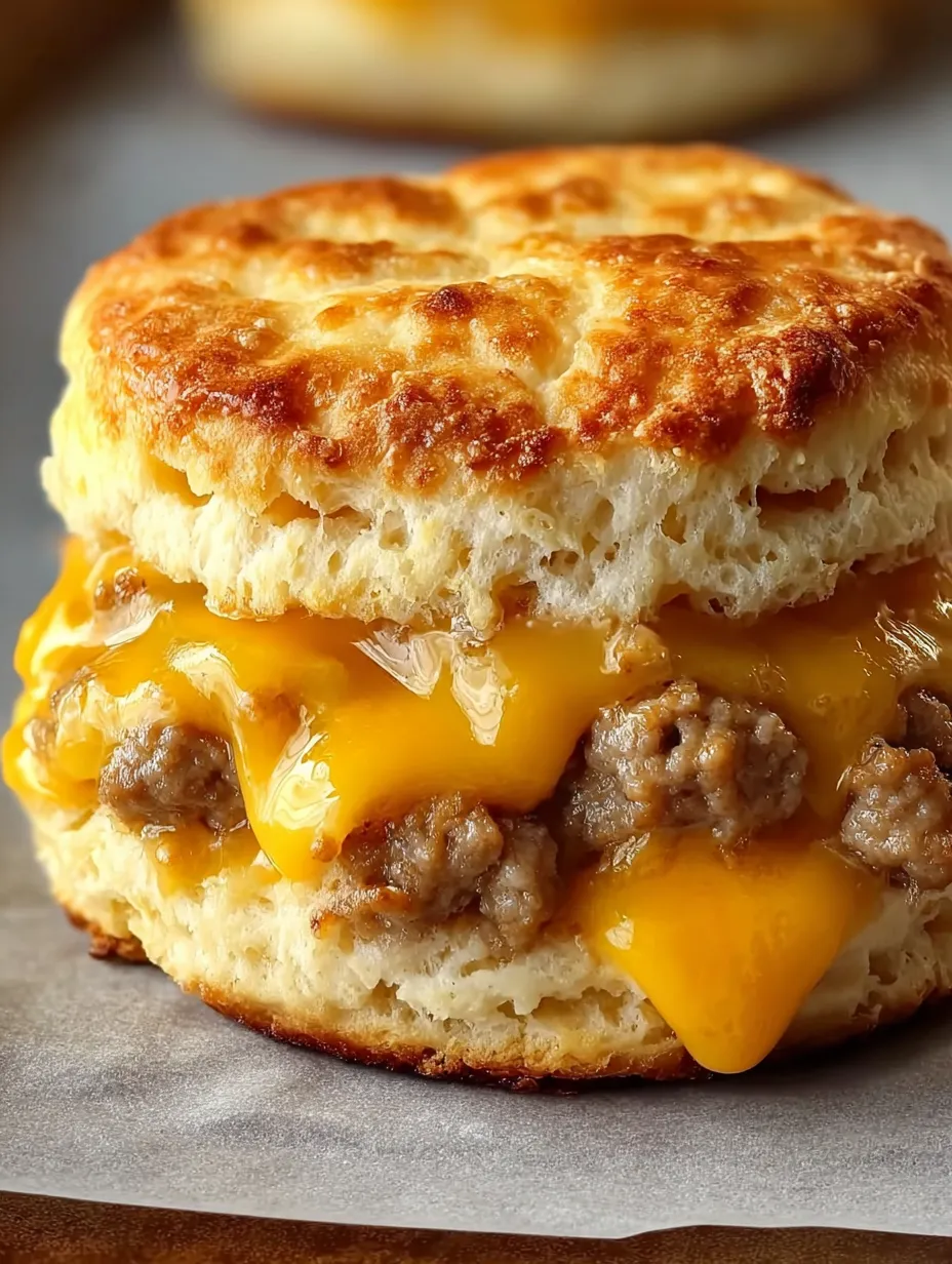 A biscuit sandwich with meat and cheese.