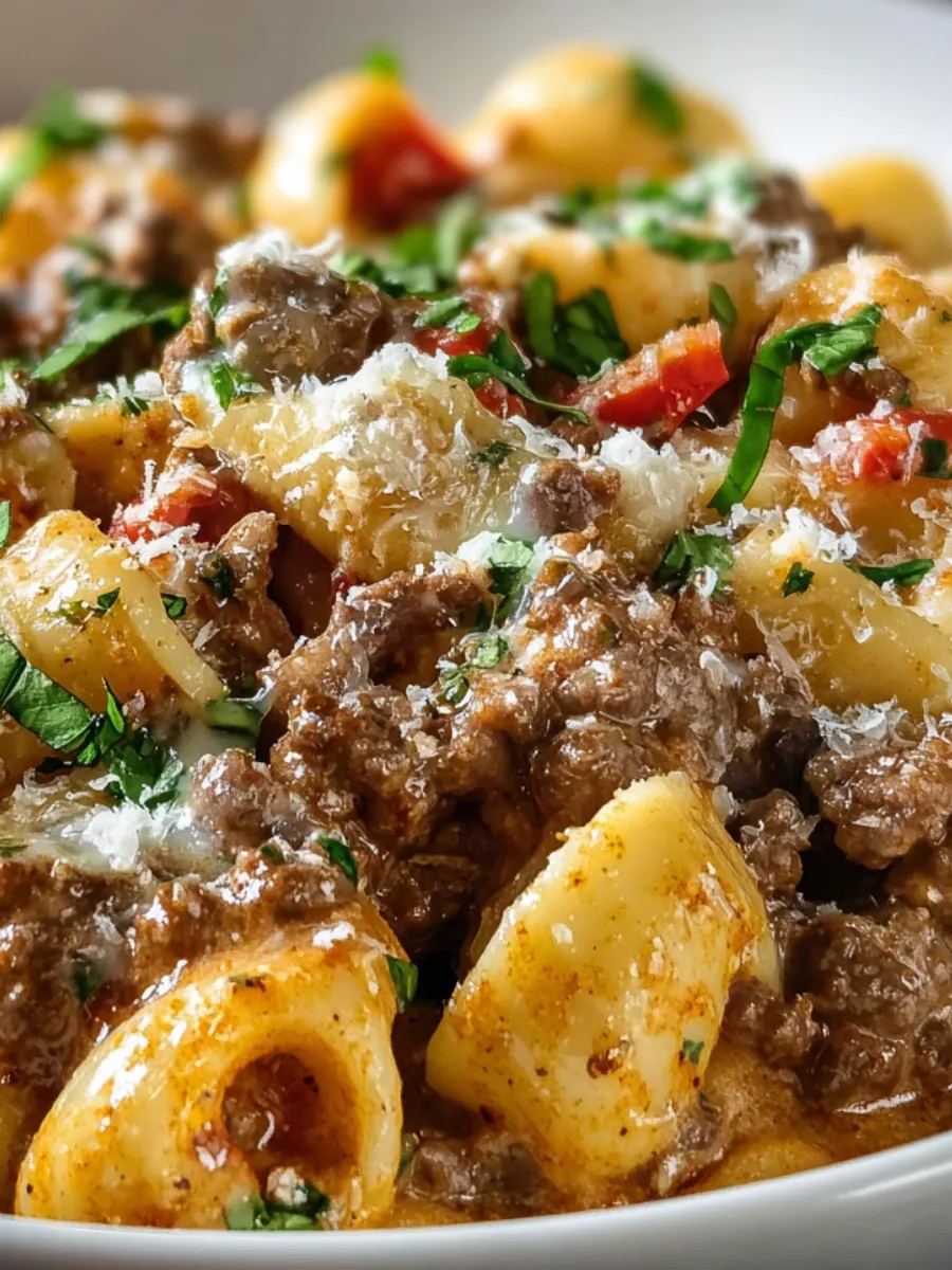 A plate of pasta with meat sauce.
