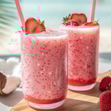 Two glasses of strawberry milk.