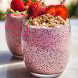 Two glasses of yogurt with granola and strawberries.