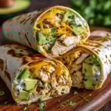 Two burritos with cheese and avocado.