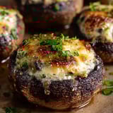 Cheesy mushrooms loaded with herbs on top.