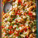A dish of chicken and vegetables.