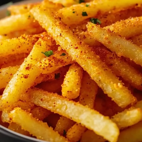 A big pile of golden fries in a bowl with fresh parsley sitting on top.
